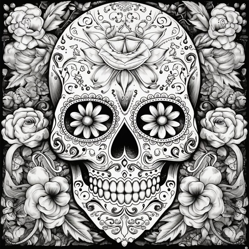 Black and White Sugar Skull colorable - Etsy