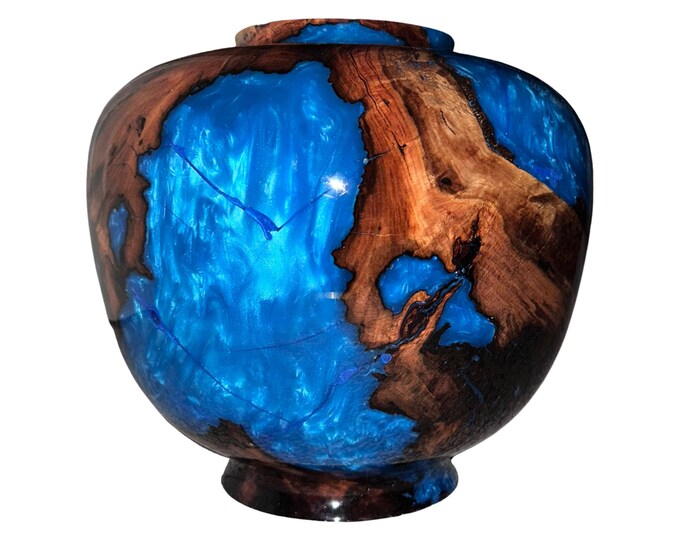 Large Stunning Hand Turned Wood Resin Vase / Black Cherry Burl With