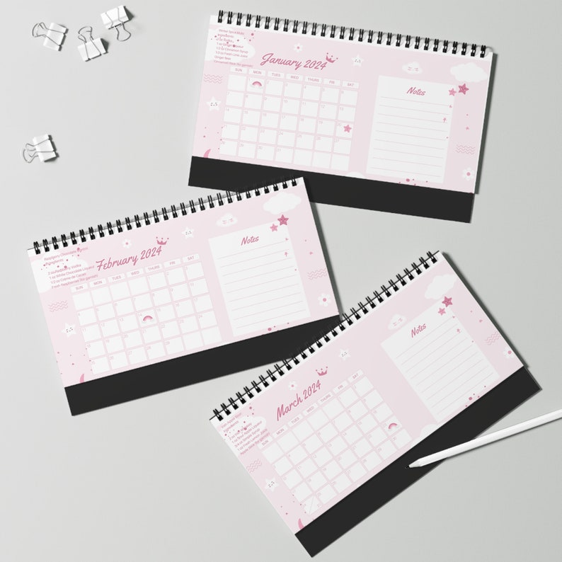 2024 Calendar 2024 Desktop Calendar With Drink Menu 2024 Calendar Pink