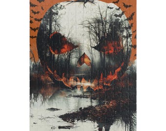 Haunted Jack o Lantern Jigsaw Puzzle Spooky Forest Rompecabezas Halloween Calabaza Bosque Embrujado Puzzle Citrouille Halloween Foret Hantee