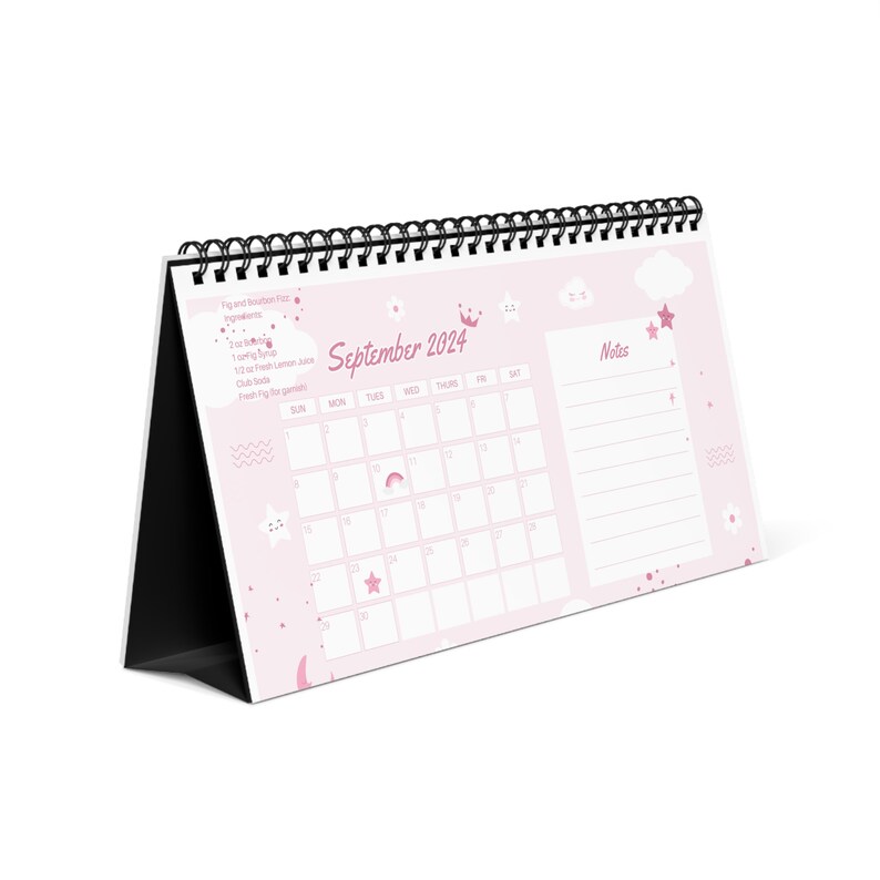 2024 Calendar 2024 Desktop Calendar With Drink Menu 2024 Calendar Pink