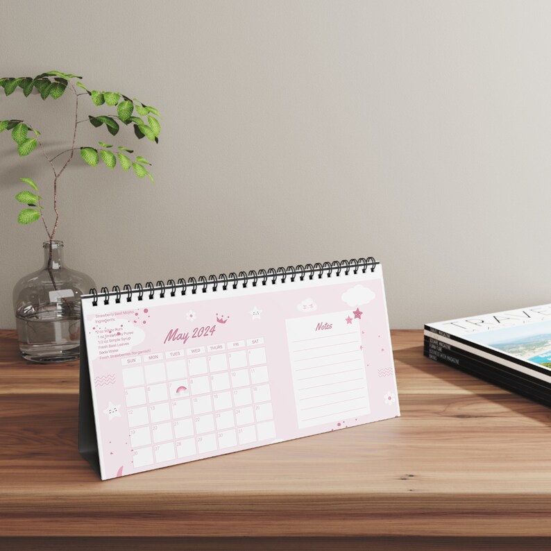 2024 Calendar 2024 Desktop Calendar With Drink Menu 2024 Calendar Pink