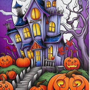 Spooky Haunted Mansion puzzle, Spooky Season, Halloween Games, Full Moon Puzzle, Puzzle for kids, Holiday puzzle (110, 252, 500, 1014-piece)