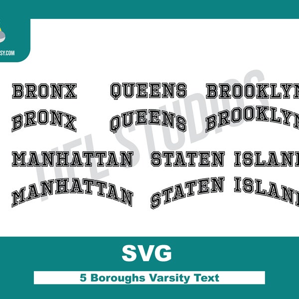 5 BOROUGHS New York Varsity Text | Layered SVG for Cricut | svg | png | jpg | eps