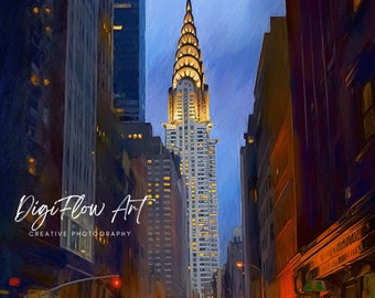 Iconico New York Chrysler Building magnifico paesaggio urbano di Manhattan NY stampa d'arte per la decorazione della parete