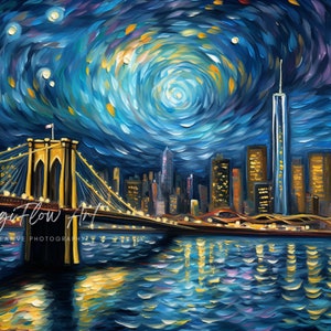 New York City Vibes Swirling Colors Starry Night Skyscraper Wall Print Artwork Decor La Ciudad De Nueva York Gran Manzana Imprimible
