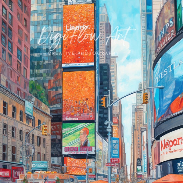 Highly Detailed Watercolor New York Times Square Print NYC Illustrations Printable Arte Acuarela De La Ciudad De Nueva York Imprimible