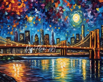 Arte de parede de estrelas cintilantes sobre a paisagem urbana de Nova York para impressão Impressão impressionista da paisagem urbana de Nova York La Ciudad De Nueva York Imprimible