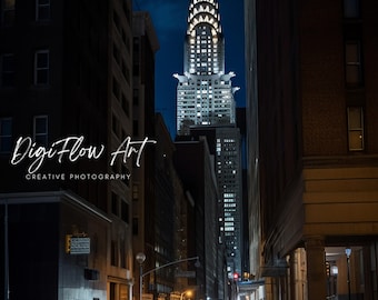 Nova york manhattan icônico chrysler edifício noite skyline pintura de arte para decoração de parede chique em espaços de parede de casa e escritório