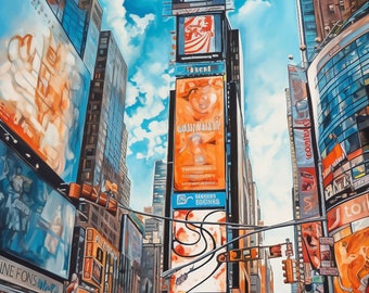 Aquarela vibrante de NYC New York Times Square Print Ilustrações de NYC para impressão Arte Acuarela De La Ciudad De Nueva York Imprimible