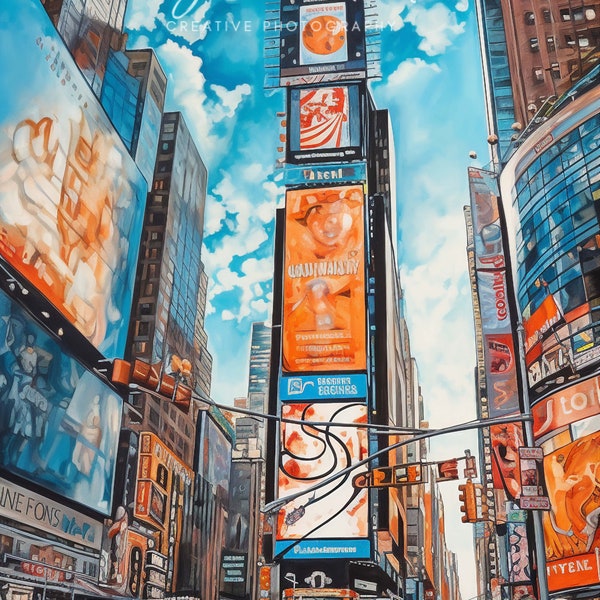 NYC Vibrant Watercolor New York Times Square Print NYC Illustrations Printable  Arte  Acuarela De La Ciudad De  Nueva York Imprimible