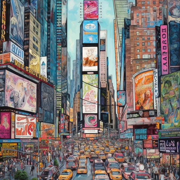 Birds Eye View Of New York Times Square Famous Buildings Architecture Paintings Print Arte Estéticos De La Ciudad De  Nueva York Imprimible