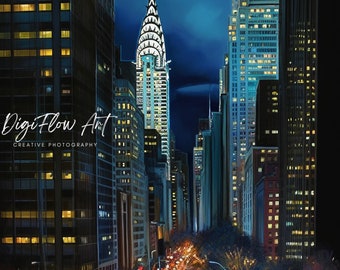 Nova York Flatiron Chrysler Building Artwork Decoração de parede Pintura realista para sala de estar Entrada dormitório quarto ou decoração de parede de escritório