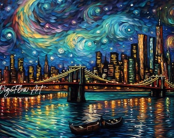 Lugares estéticos NYC Night Skyline Wall Print Artwork Decor Horizonte De Nueva York Arte De Pared Imprimibles Lugares Estéticos