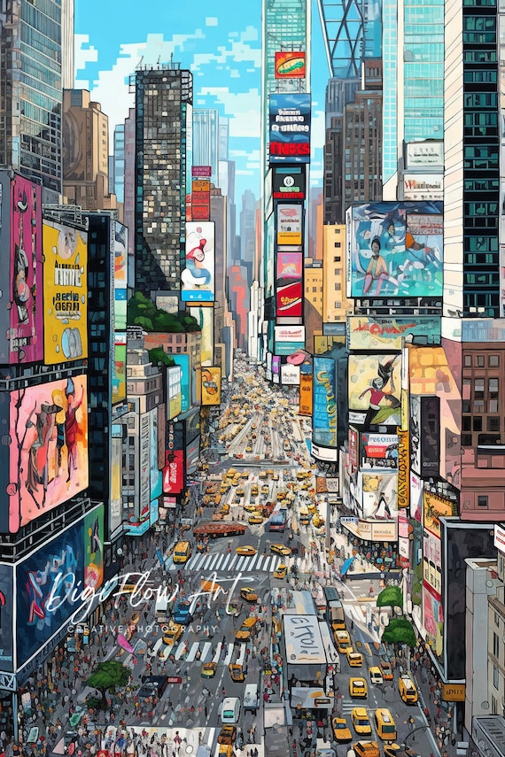 Unique Architecture Painting New York Times Square Print Realistic Art Print Wall Decor Vibrant Urban Sketch  Art Arte De Nueva York NYC