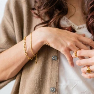 Classic Gold Paperclip Chain Bracelet OT Toggle Gold Plate Stainless Steel Oval Link Chain Bracelet