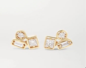 925 Sterling Silver Dainty Daily Wear Jewelry Silver In Gold Cluster Cubic Zirconia Stud Earring