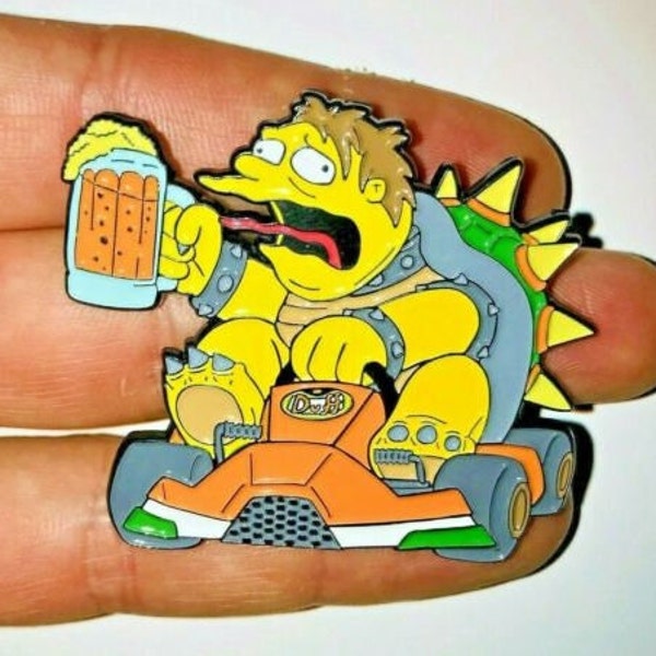 Super Mario Kart Barney Springfield Mashup Pin Badge, Cartoon, Enamel, Kids, Fan Art
