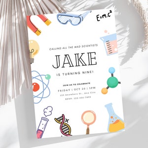Editable Science Party Invitation, Mad Scientist Invitations, Mad Science Party Invite, Science Party Template, Instant Download