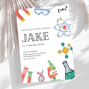Editable Science Party Invitation, Mad Scientist Invitations, Mad Science Party Invite, Science Party Template,  Instant Download