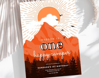 One Happy Camper Birthday Editable Template One Happy Camper Boy First Birthday Invite Camping Birthday Editable Digital INSTANT DOWNLOAD