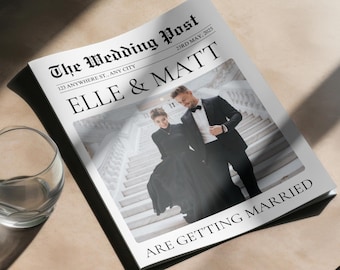 Wedding Newspaper Template with Photo,  Canva Wedding Newspaper Template, Folded Large Wedding Day Newspaper, Editable Newspaper