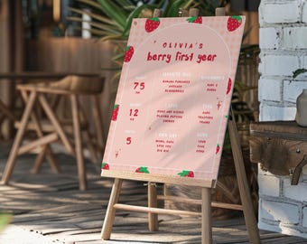 Berry eerste verjaardag mijlpaalposter, bord aardbei 1e verjaardagsfeestje, eerste verjaardagsposter, mijlpaalbord, bord 1e mijlpalen