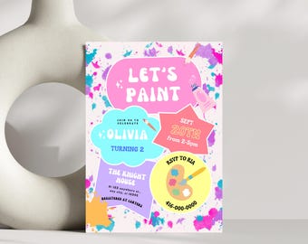Editable Painting Birthday Party Invitation Template, Paint Party Invite, Retro Girl Paint Birthday Party, Paint Birthday Invitation