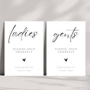 Bathroom Sign Template, Gentlemen, Ladies Bathroom Sing Wedding Bathroom Basket Sign, Modern, Minimalist, Wedding Sign, Editable