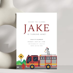 Fire Truck Invitation Template, Fire Truck Birthday Party,  Sound the Alarm Fire Truck Party, Fire Engine Party, Editable Instant Download