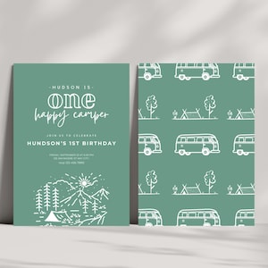 One Happy Camper Birthday Invitation, One Happy Camper, First Birthday, Camping Birthday, Editable Digital Template, INSTANT DOWNLOAD