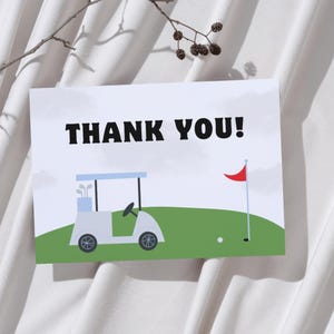 Karta z podziękowaniami za wózek golfowy, podziękowania za urodziny golfowe, wydruki urodzinowe Hole-in-One Golf Modern Golf, edytowalny szablon cyfrowy, natychmiastowe pobranie