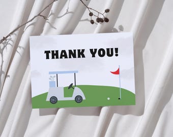 Tackkort för golfbil, tackkort för golffödelsedag, utskrivbar Hole-in-One-golffödelsedag, redigerbar digital mall, direktnedladdning