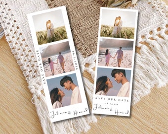 Save the Date Photo Booth Strip Template, Minimalist Wedding Photo Booth Overlay, Photo Booth Frame, Editable Canva Template