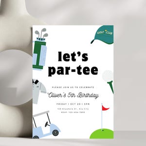 Golf Birthday Invitation, Let&#39;s Partee, Golf Par-Tee Invite, Hole-in-One Golf Party Invitations,  Birthday Invitation, Editable Template