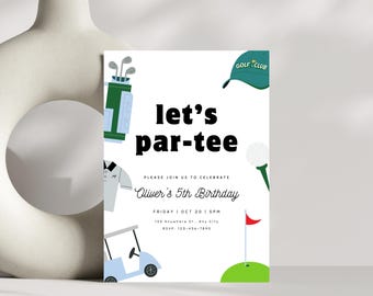 Golf Birthday Invitation, Let's Partee, Golf Par-Tee Invite, Hole-in-One Golf Party Invitations,  Birthday Invitation, Editable Template