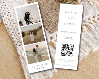 Save the Date Photo Booth Strip Template, Minimalist Wedding Photo Booth Overlay, Photo Booth Frame, 100% Editable Text, Canva Template