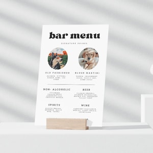 Pet Signature Cocktail Bar Menu Sign, Dog Signature Drink Sign, Bar Menu Retro Wedding, Editable Canva Template