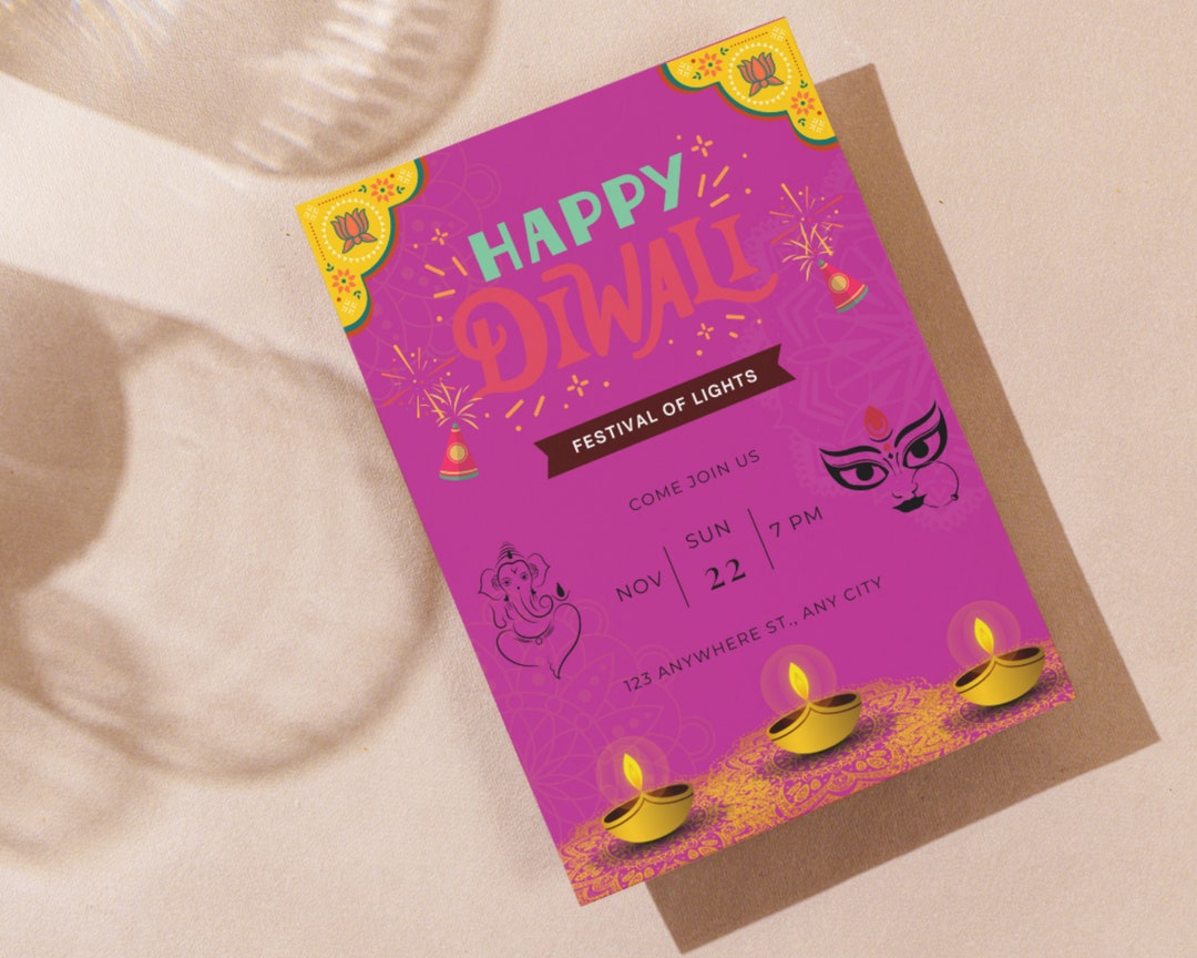 Editable Diwali Celebration Invitation, Deepavali Party Invite, Diwali