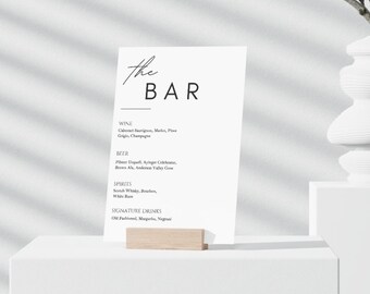 Modern Wedding Bar Menu Template, Minimalist Bar Menu Wedding Sign, Wedding Drink Sign Printable, Editable Download, The Bar Sign