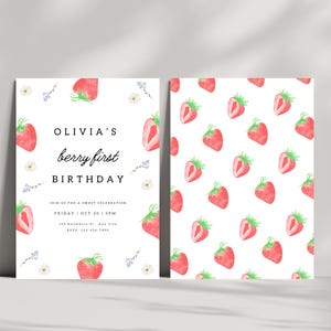 Berry First Birthday Invitation Modern Strawberry Invitation Strawberry Birthday Editable Digital Template INSTANT DOWNLOAD