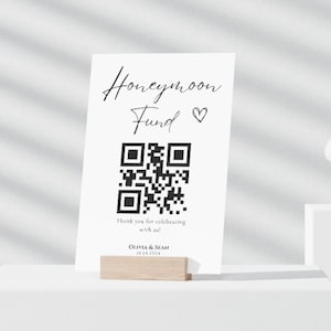 Honeymoon Fund QR Code Sign, Wedding Honeymoon Fund Sign, Venmo QR Code Modern Wedding Sign, Modern Wedding, Editable Template