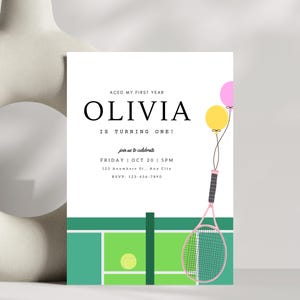 Tennis Birthday Invitation, Tennis Ball Invitation, Pink Tennis Party Invitation, Editable Digital Template, INSTANT DOWNLOAD