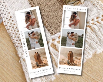 Save the Date Photo Booth Strip Template, Minimalist Wedding Photo Booth Overlay, Photo Booth Frame, 100% Editable Text, Canva Template