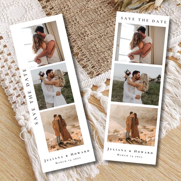 Save the Date Photo Booth Strip Template, Minimalist Wedding Photo Booth Overlay, Photo Booth Frame, 100% Editable Text, Canva Template