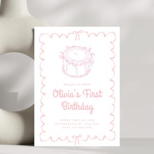 Coquette Bow 1st Birthday Invitation, First Birthday Template, Printable, Pink Bow Invitation, 1st Birthday, Instant Download