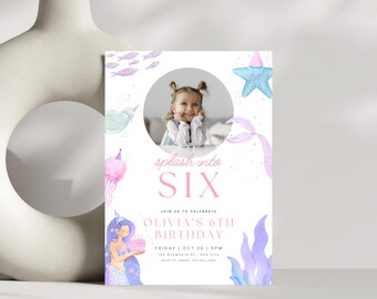 Mermaid Birthday Invitation, 6th Birthday, Under the Sea Birthday Invite, Mermaid Party Invites, Editable Mermaid Invite