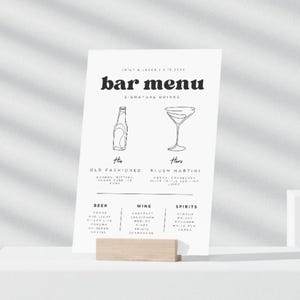 Moderne Bar Menü Schild Vorlage, Signature Getränke Canva Menü Zeichen, seine und ihre Getränke, Hund Signatur, Sofort Download, 10x6, 13x18