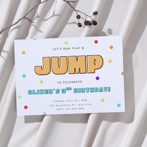 Trampoline Birthday Invitation, Boy Trampoline Party, Jump Party, Jump invitation, Bounce Castle, Trampoline Park Birthday Invite