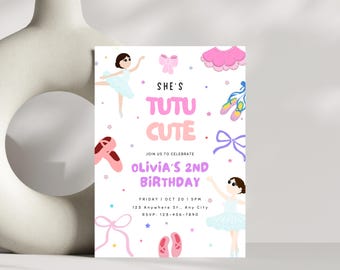 Tutu Cute Birthday Invitation, Girl 2nd Birthday Invitation, Ballerina Birthday Invite, Tutu Birthday Invite, Ballet Birthday Invite